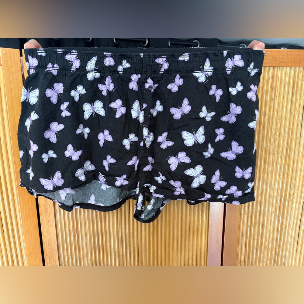 PINK Victoria's Secret Black Sleepwear with Pink/Purple Butterflies